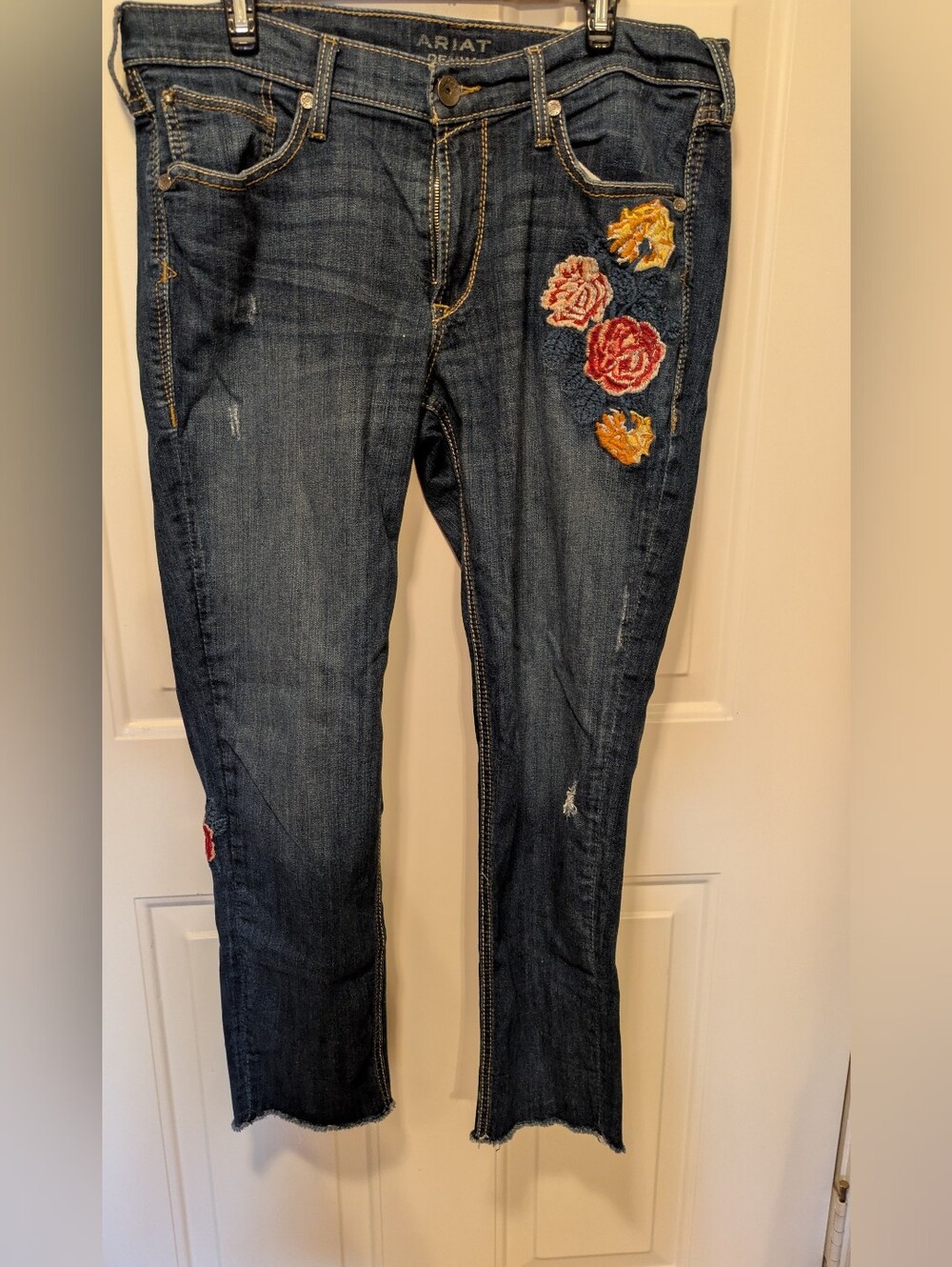 Ariat Dark Blue Jeans with Red & Yellow Floral Embroidery